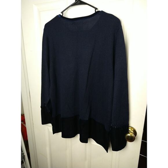 Alfred Dunner Woman L Sweater Blue Beaded Velvet Trim Pullover Tunic Wool Blend - Picture 8 of 8